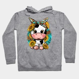 Cute Cow With Sunflower And Leopard, Hand Drawn Cow, Baby Cow Hoodie